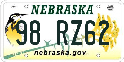 NE license plate 98RZ62