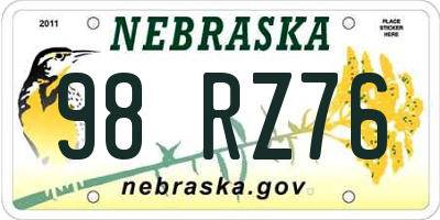 NE license plate 98RZ76