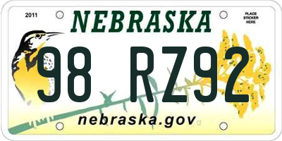 NE license plate 98RZ92