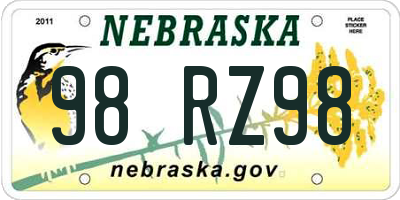 NE license plate 98RZ98