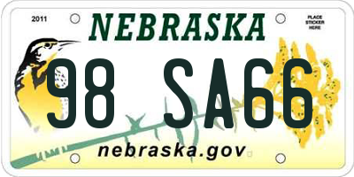 NE license plate 98SA66