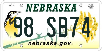 NE license plate 98SB74