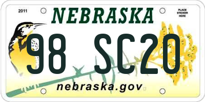 NE license plate 98SC20