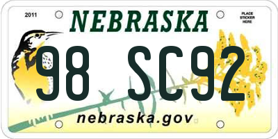 NE license plate 98SC92
