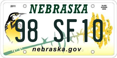 NE license plate 98SF10