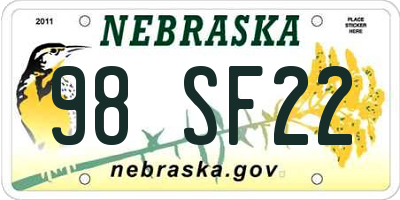 NE license plate 98SF22