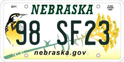 NE license plate 98SF23