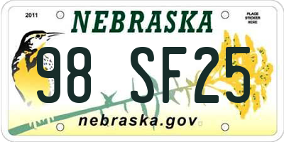 NE license plate 98SF25