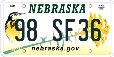 NE license plate 98SF36