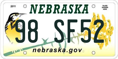 NE license plate 98SF52