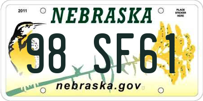 NE license plate 98SF61