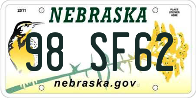 NE license plate 98SF62