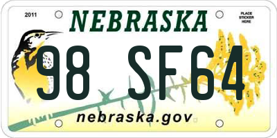 NE license plate 98SF64