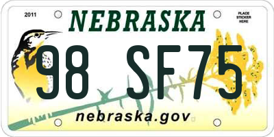 NE license plate 98SF75