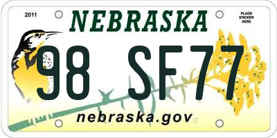 NE license plate 98SF77