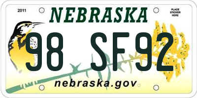 NE license plate 98SF92