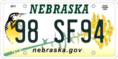 NE license plate 98SF94