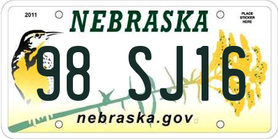 NE license plate 98SJ16