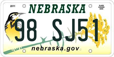 NE license plate 98SJ51