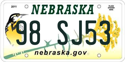 NE license plate 98SJ53