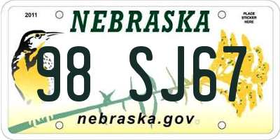NE license plate 98SJ67