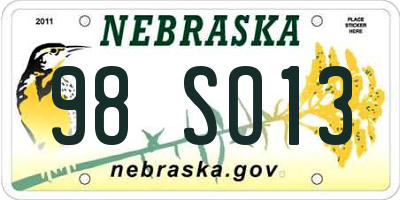 NE license plate 98SO13