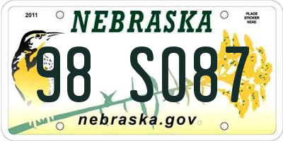 NE license plate 98SO87