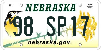 NE license plate 98SP17