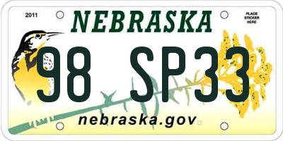 NE license plate 98SP33