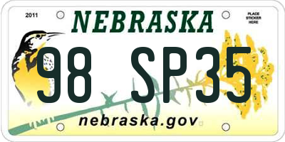 NE license plate 98SP35