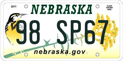 NE license plate 98SP67