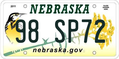 NE license plate 98SP72
