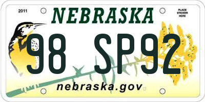 NE license plate 98SP92