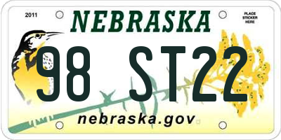 NE license plate 98ST22