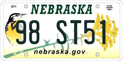 NE license plate 98ST51