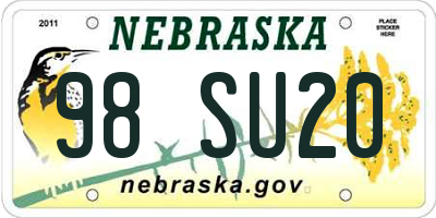 NE license plate 98SU20