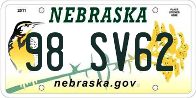 NE license plate 98SV62
