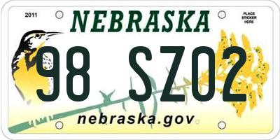 NE license plate 98SZ02