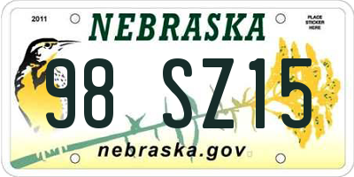 NE license plate 98SZ15