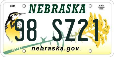 NE license plate 98SZ21