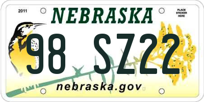 NE license plate 98SZ22