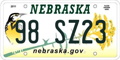 NE license plate 98SZ23