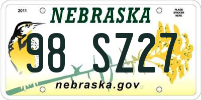NE license plate 98SZ27