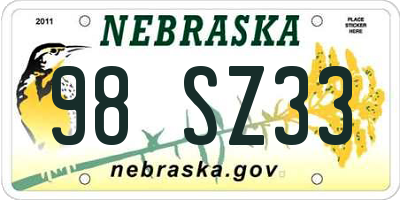 NE license plate 98SZ33