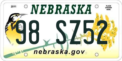 NE license plate 98SZ52
