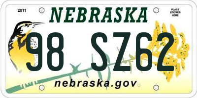 NE license plate 98SZ62