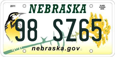 NE license plate 98SZ65