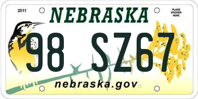 NE license plate 98SZ67