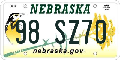 NE license plate 98SZ70