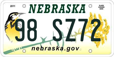 NE license plate 98SZ72